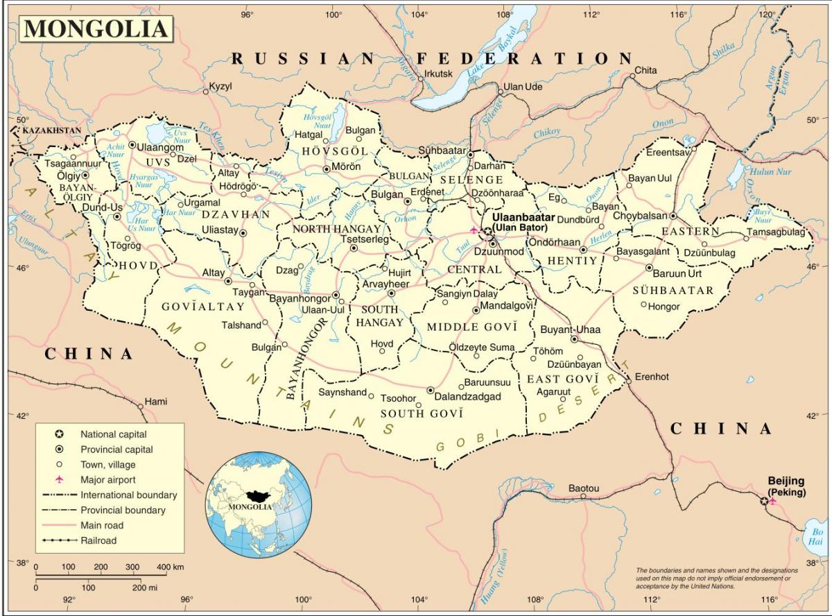 Mongolië, land kaart