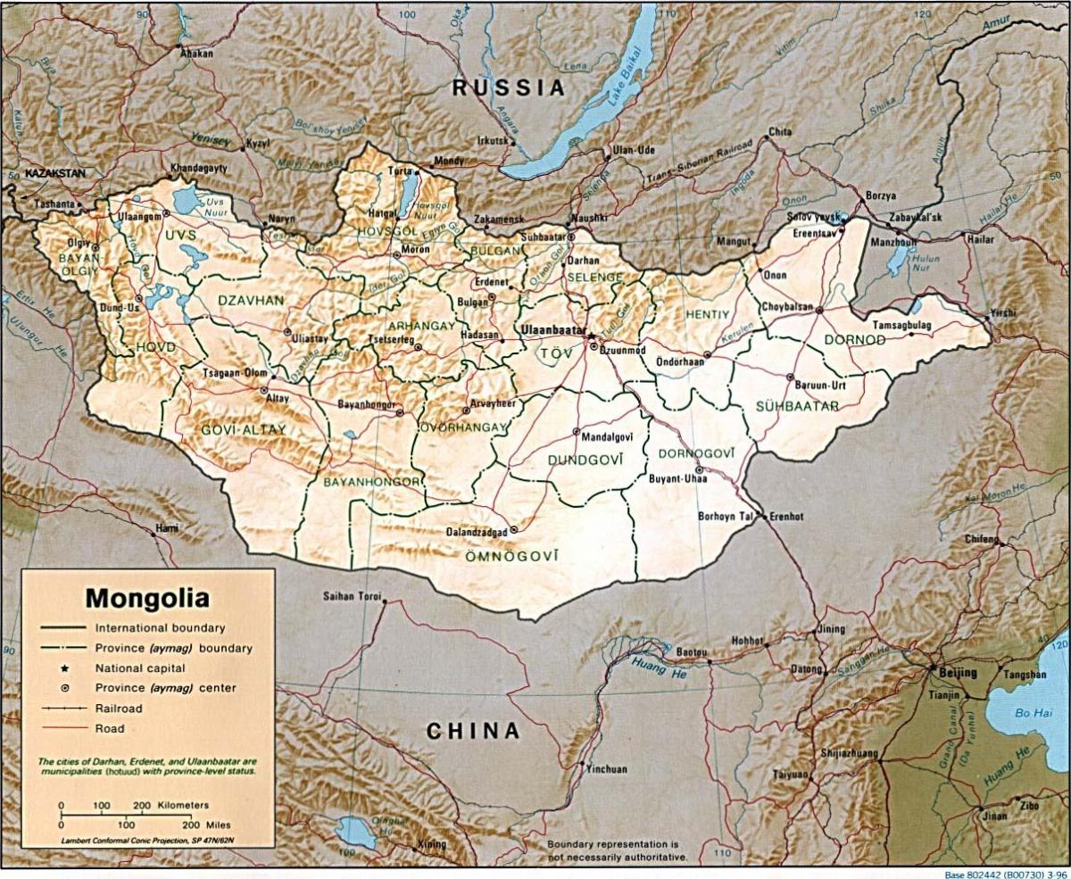 Mongolië geografische kaart