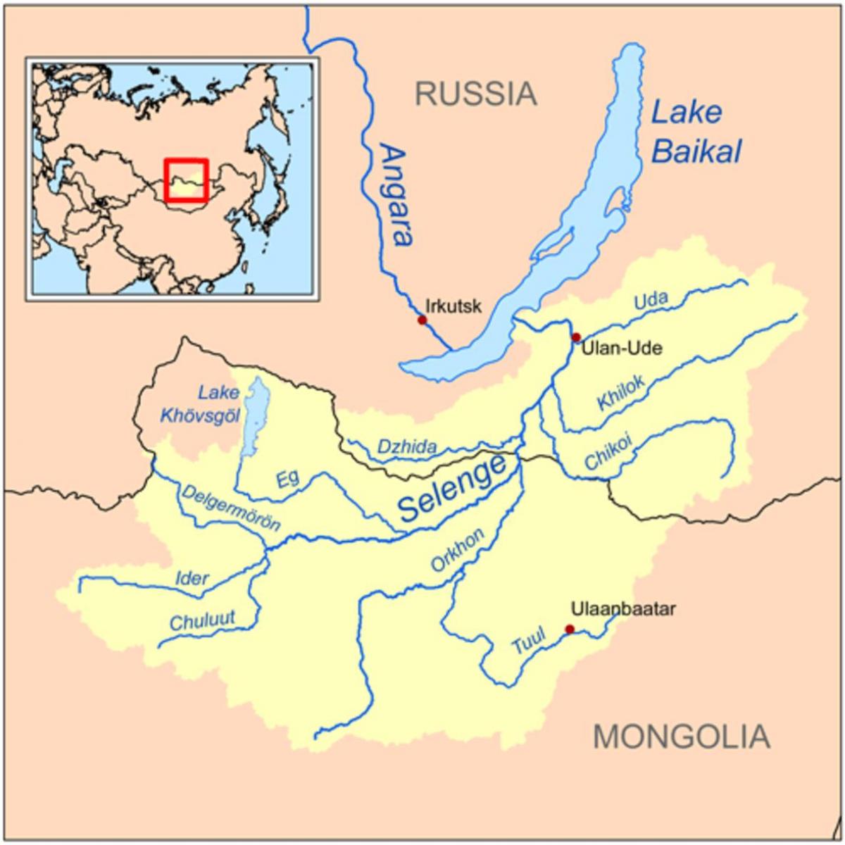 kaart van Mongolië rivier