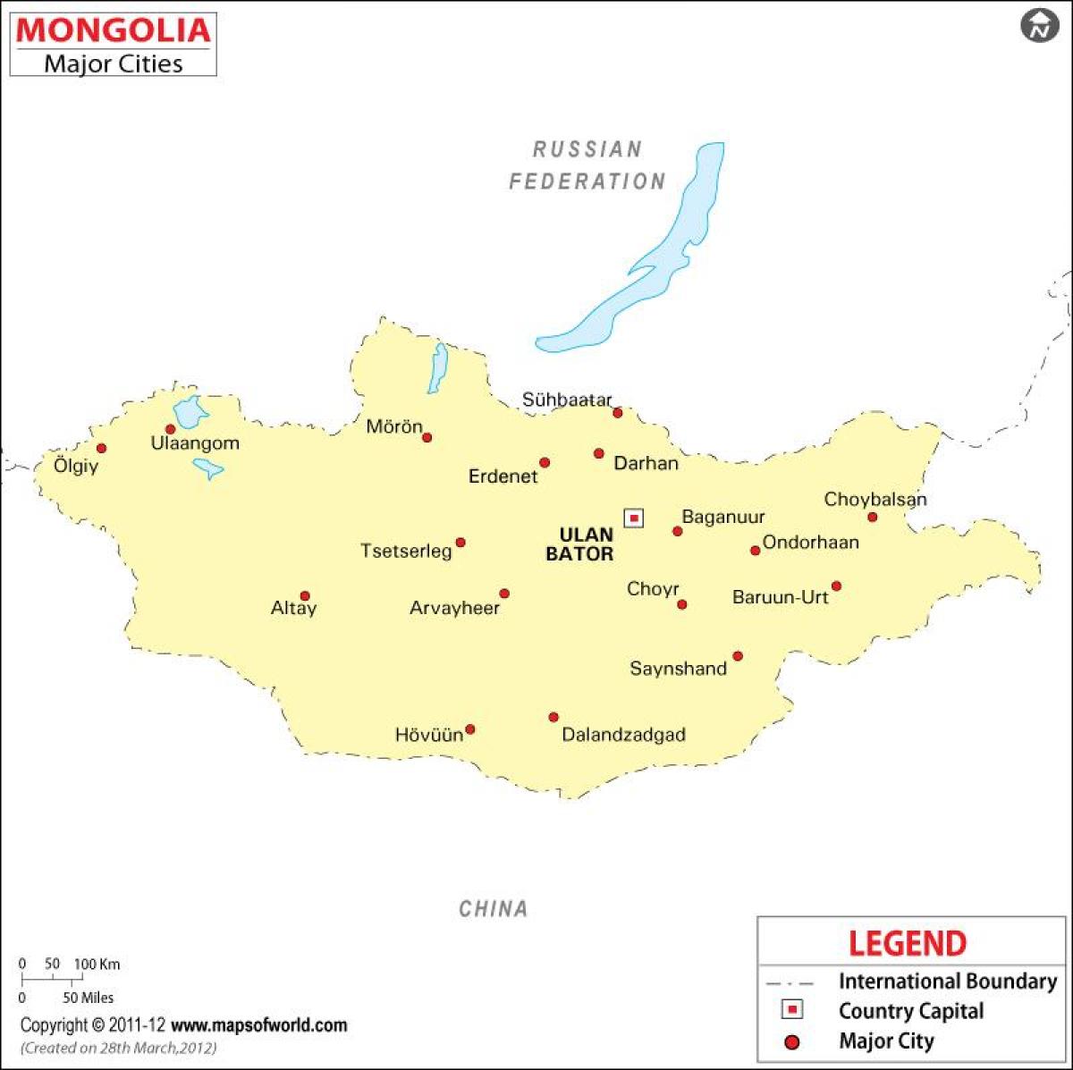 Mongolië kaart met steden