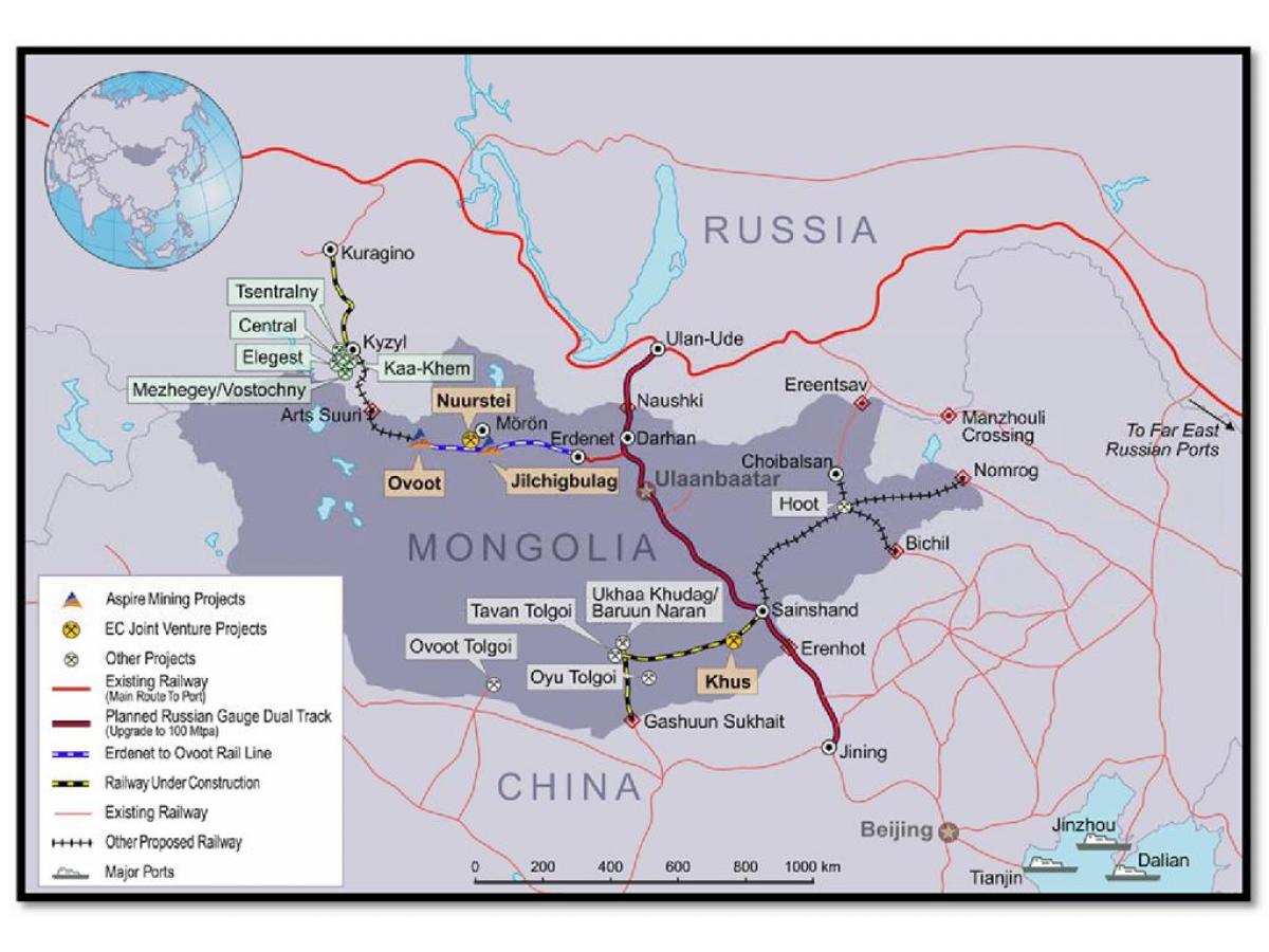 Mongoolse spoorweg kaart