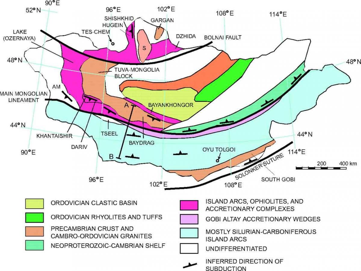 kaart van de geologische kaart van Mongolië