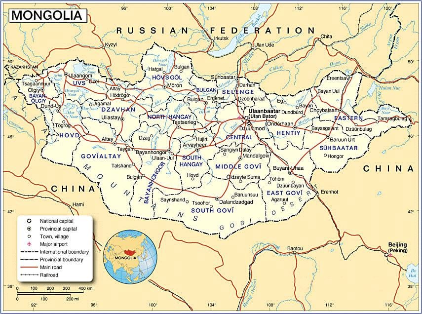 Mongolië toeristische kaart